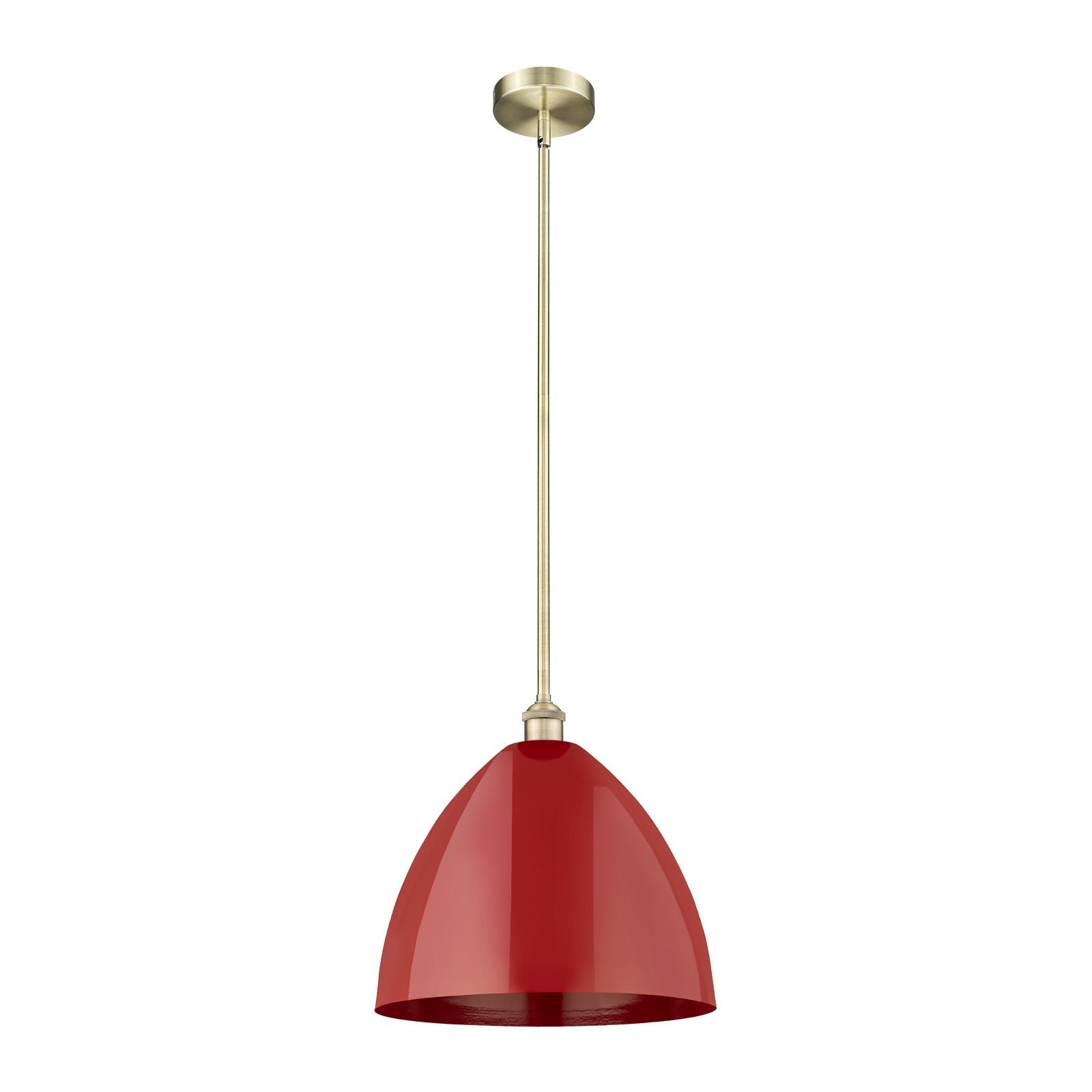 Innovations Plymouth 16in 1-Light Mini Pendant | Industrial Antique Brass Steel and Matte Red Metal | Kitchen Island & | Model 616-1S-AB-MBD-16-RD-LED