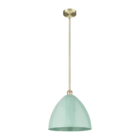 Innovations Plymouth 16in 1-Light Mini Pendant | Industrial Antique Brass Steel and Matte Seafoam Metal | Kitchen Island & | Model 616-1S-AB-MBD-16-SF