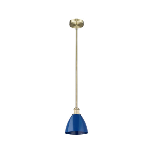 Innovations Plymouth 7.5in 1-Light Mini Pendant | Industrial Antique Brass and Matte Blue Metal | Kitchen Island | 7.5 x 7.5 x | Model 616-1S-AB-MBD-75-BL