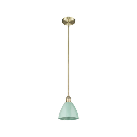 Innovations Plymouth 7.5in 1-Light Mini Pendant | Industrial Farmhouse Antique Brass and Matte Seafoam Metal Shade | Model 616-1S-AB-MBD-75-SF-LED