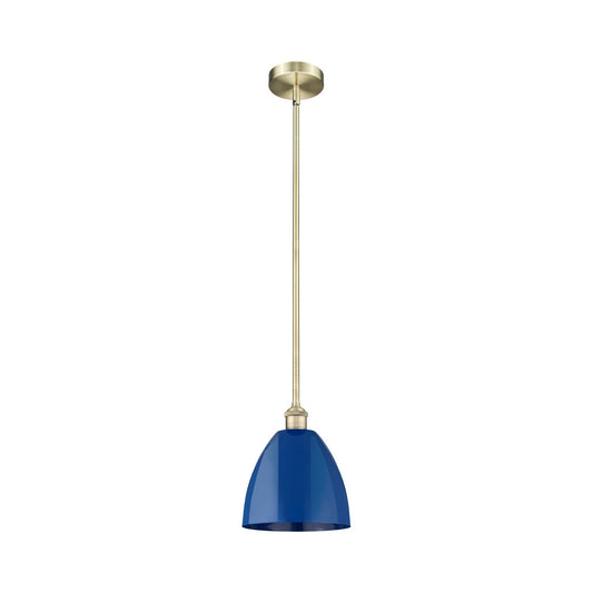 Innovations Plymouth 9in 1-Light Mini Pendant | Industrial Antique Brass Steel and Matte Blue Metal | Kitchen Island & | Model 616-1S-AB-MBD-9-BL-LED