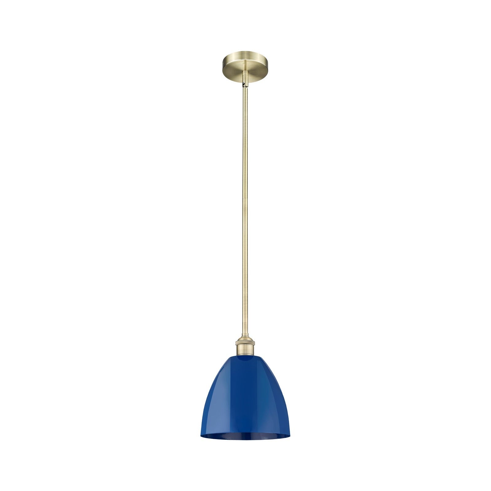Innovations Plymouth 9in 1-Light Mini Pendant | Industrial Antique Brass Steel and Matte Blue Metal | Kitchen Island & | Model 616-1S-AB-MBD-9-BL-LED