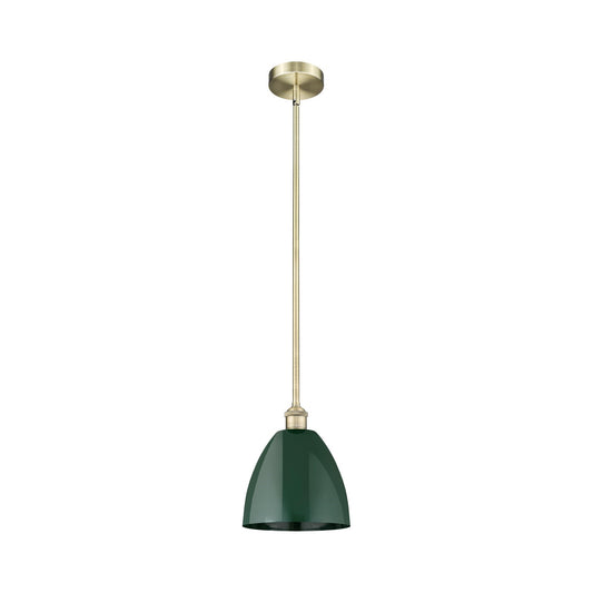 Innovations Plymouth 9in 1-Light Mini Pendant | Industrial Antique Brass Steel and Matte Green Metal | Kitchen Island & | Model 616-1S-AB-MBD-9-GR-LED