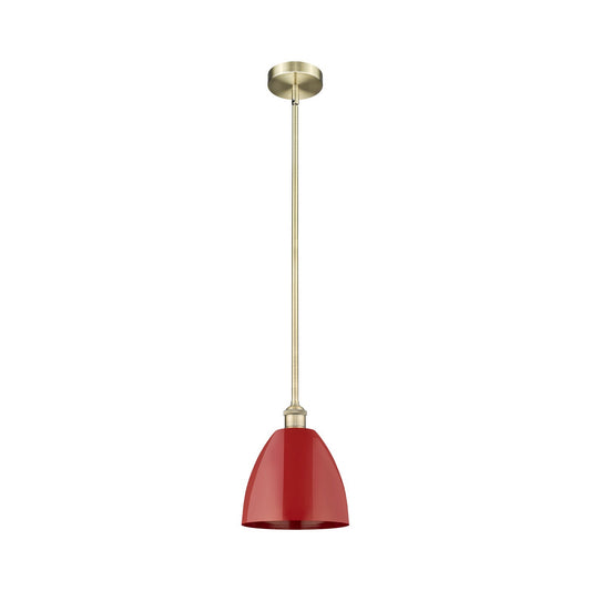 Innovations Plymouth 9in 1-Light Mini Pendant | Industrial Antique Brass Steel and Matte Red Metal | Kitchen Island | 9 x 9 | Model 616-1S-AB-MBD-9-RD-LED