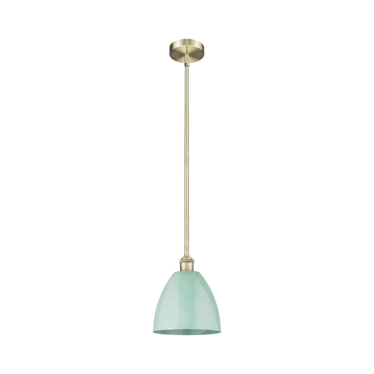 Innovations Plymouth 9in 1-Light Mini Pendant | Industrial Antique Brass Steel and Matte Seafoam Metal Shade | Kitchen Island & | Model 616-1S-AB-MBD-9-SF