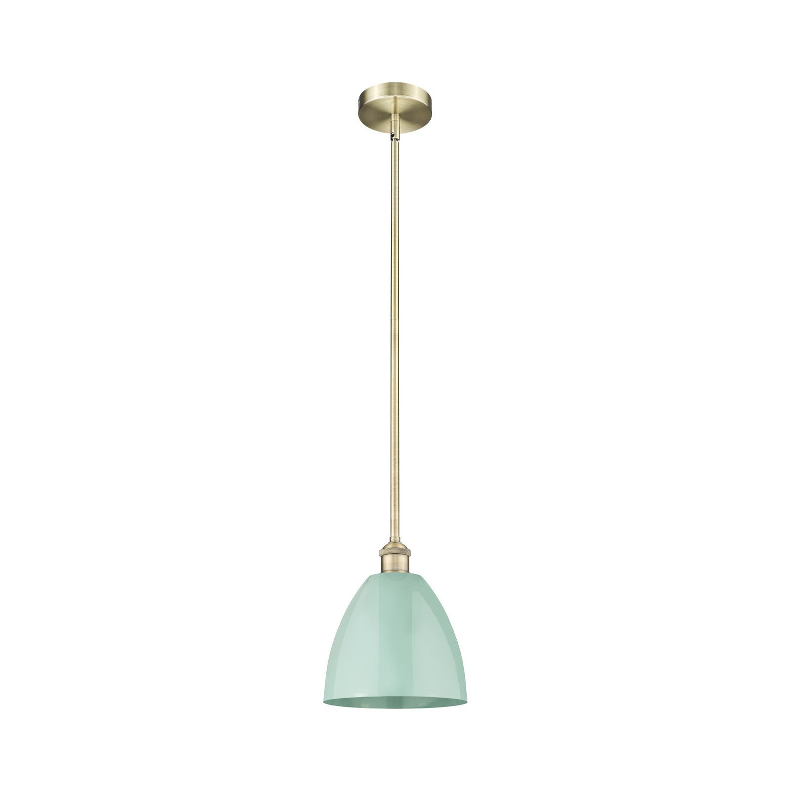 Innovations Plymouth 9in 1-Light Mini Pendant | Industrial Antique Brass Steel and Seafoam Metal | Kitchen Island & Dining | Model 616-1S-AB-MBD-9-SF-LED