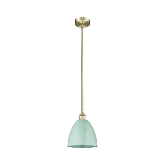 Innovations Plymouth 9in 1-Light Mini Pendant | Industrial Antique Brass Steel and Seafoam Metal | Kitchen Island & Dining | Model 616-1S-AB-MBD-9-SF-LED