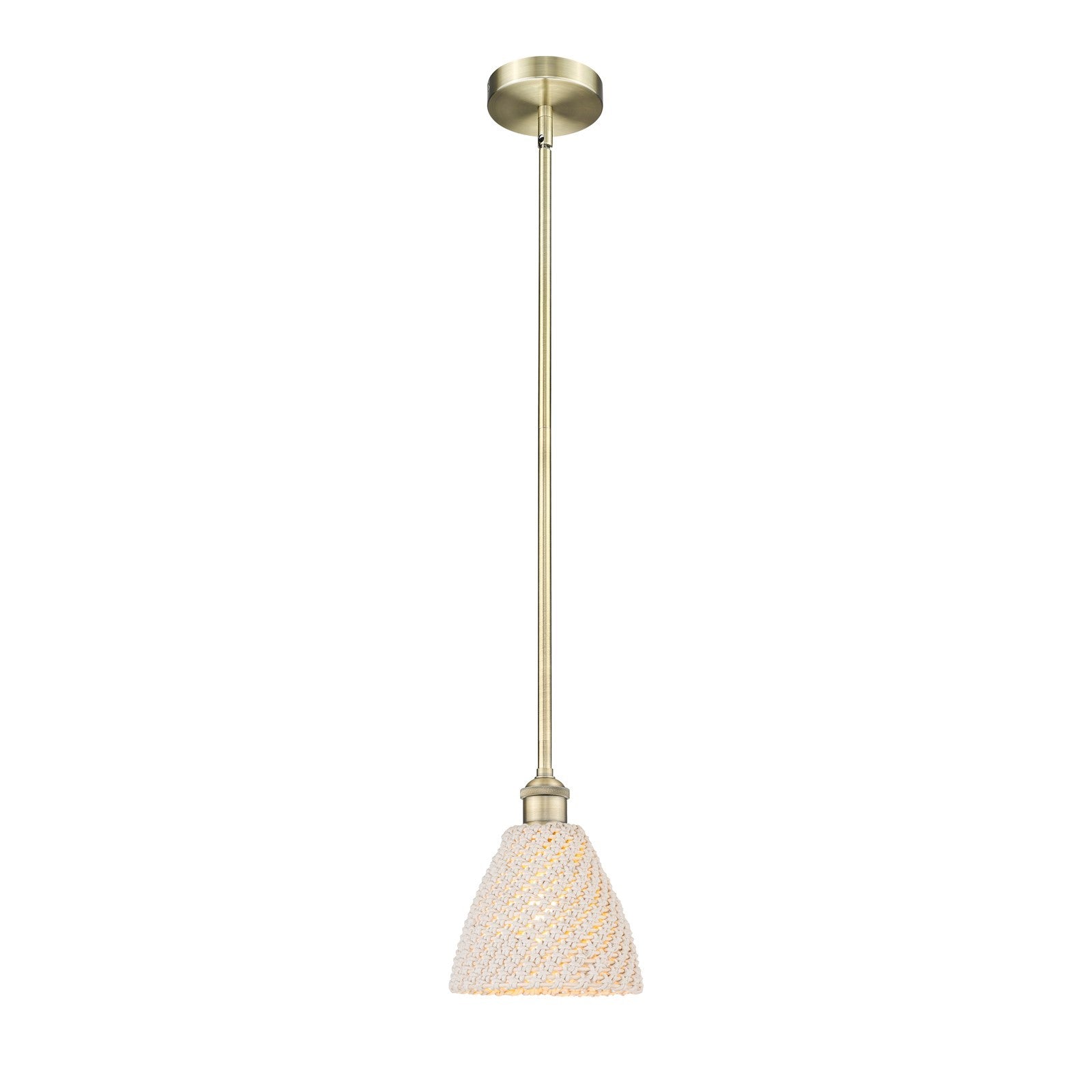 Innovations Bristol Natural 7.5in 1-Light Mini Pendant | Farmhouse Antique Brass Steel and Natural Fiber Dome Shade | Kitchen | Model 616-1S-AB-NBD-75-NAT