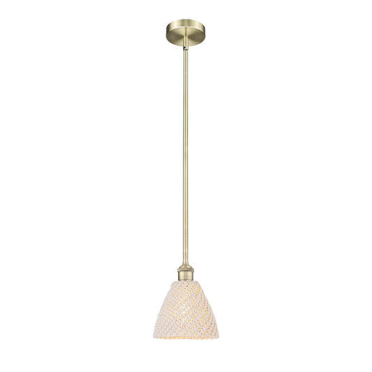 Innovations Bristol Natural 7.5in 1-Light Mini Pendant | Farmhouse Antique Brass Steel and Natural Fiber Dome Shade | Kitchen | Model 616-1S-AB-NBD-75-NAT