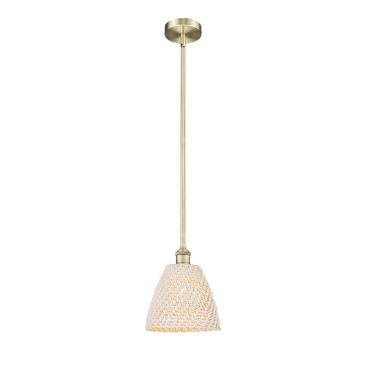 Innovations Bristol Natural 9in 1-Light Mini Pendant | Farmhouse Antique Brass and Natural Fiber Dome Shade | Kitchen Island & | Model 616-1S-AB-NBD-9-NAT