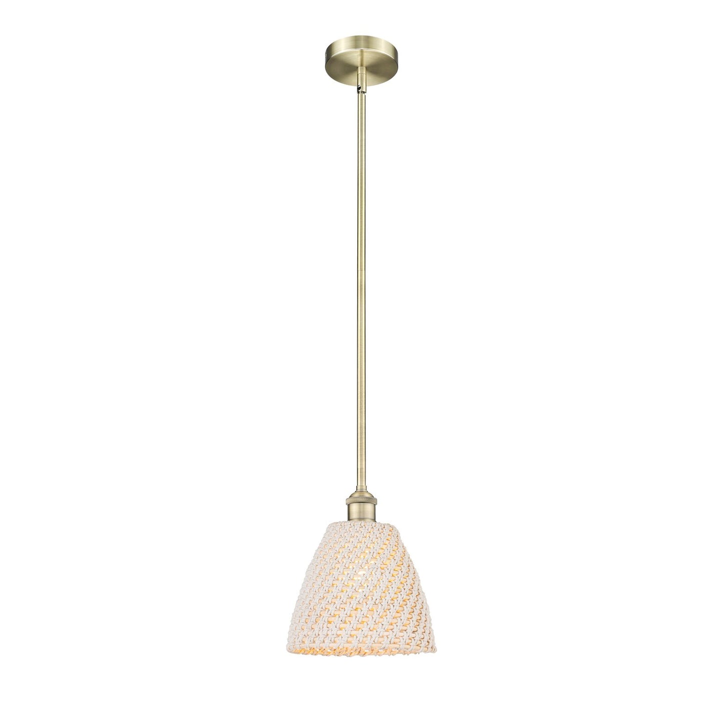 Innovations Bristol Natural 9in 1-Light Mini Pendant | Farmhouse Antique Brass and Natural Fiber Dome Shade | Kitchen Island & | Model 616-1S-AB-NBD-9-NAT