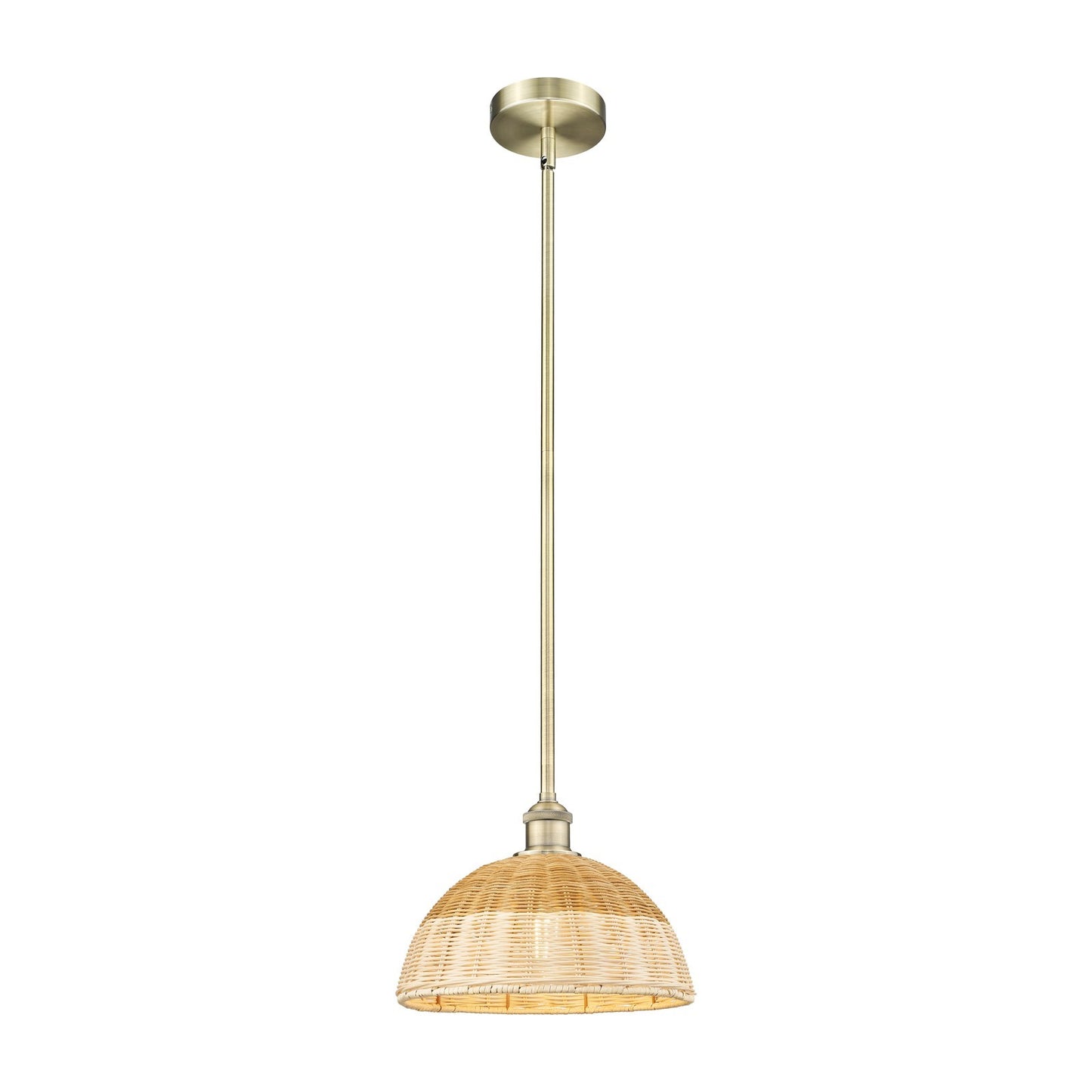 Innovations Lighting Bristol Natural II 12in 1-Light Mini Pendant | Industrial Antique Brass Steel and Natural Fiber Shade | Model 616-1S-AB-NBD2-12-NAT
