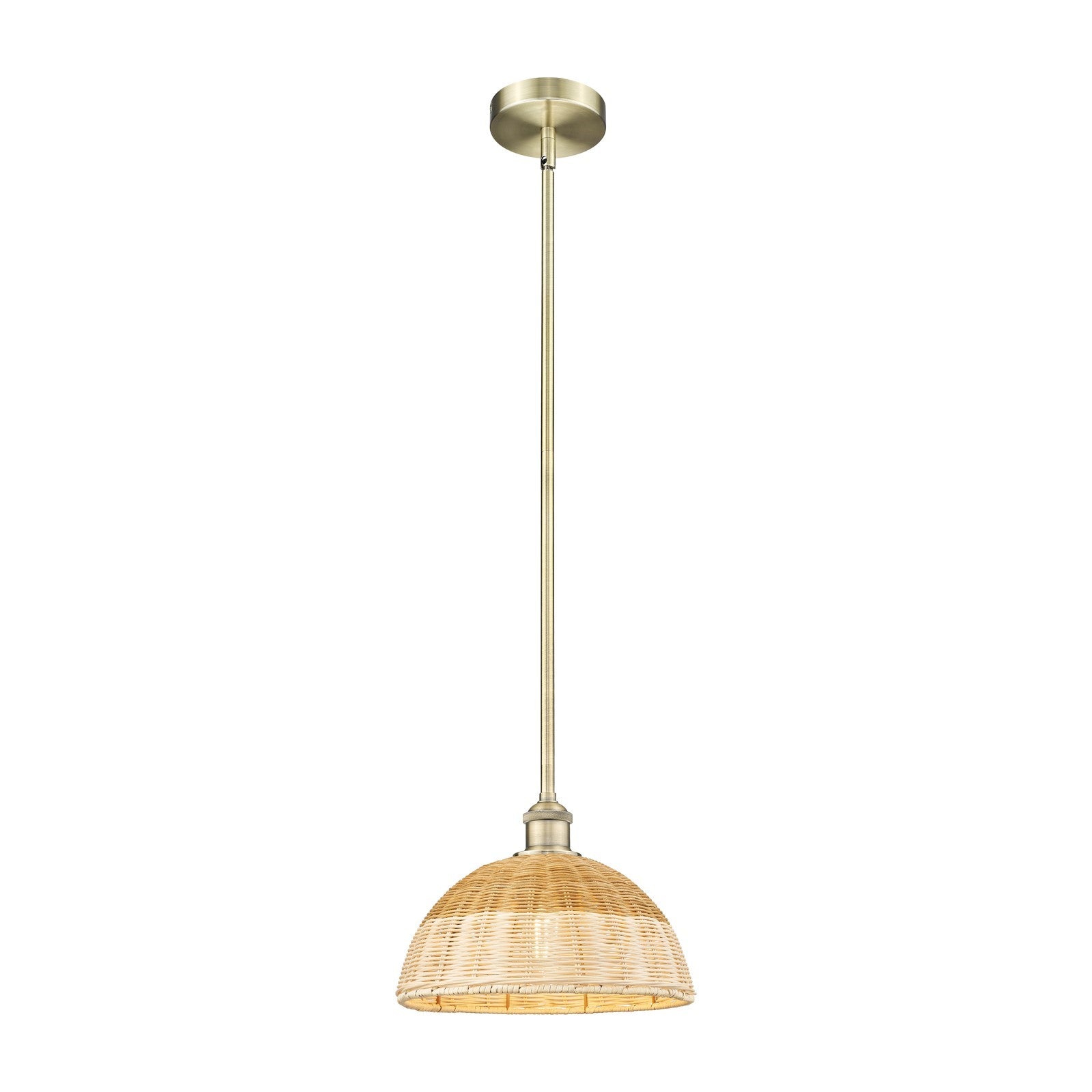 Innovations Lighting Bristol Natural II 12in 1-Light Mini Pendant | Industrial Antique Brass Steel and Natural Fiber Shade | Model 616-1S-AB-NBD2-12-NAT