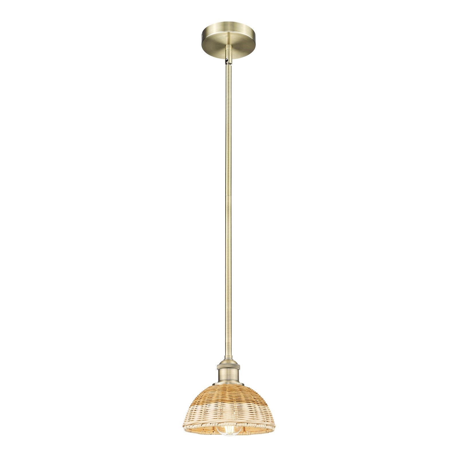 Innovations Lighting Bristol Natural II 7.5in 1-Light Mini Pendant | Industrial Antique Brass Steel and Natural Fiber Dome | Model 616-1S-AB-NBD2-75-NAT
