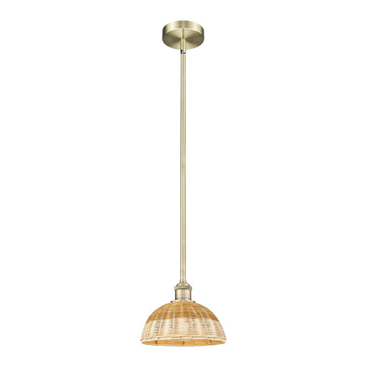 Innovations Bristol Natural II 9in 1-Light Mini Pendant | Industrial Antique Brass Steel and Natural Fiber Shade | Kitchen | Model 616-1S-AB-NBD2-9-NAT