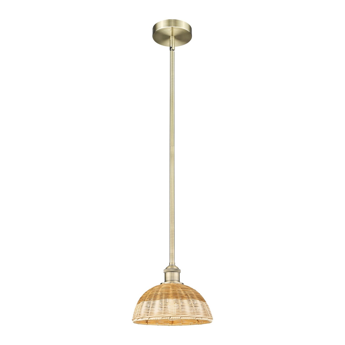 Innovations Bristol Natural II 9in 1-Light Mini Pendant | Industrial Antique Brass Steel and Natural Fiber Shade | Kitchen | Model 616-1S-AB-NBD2-9-NAT