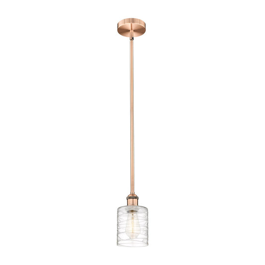 Innovations Cobbleskill 5in 1-Light Mini Pendant | Art Nouveau Antique Copper Steel and Deco Swirl Glass | Kitchen Island & | Model 616-1S-AC-G1113