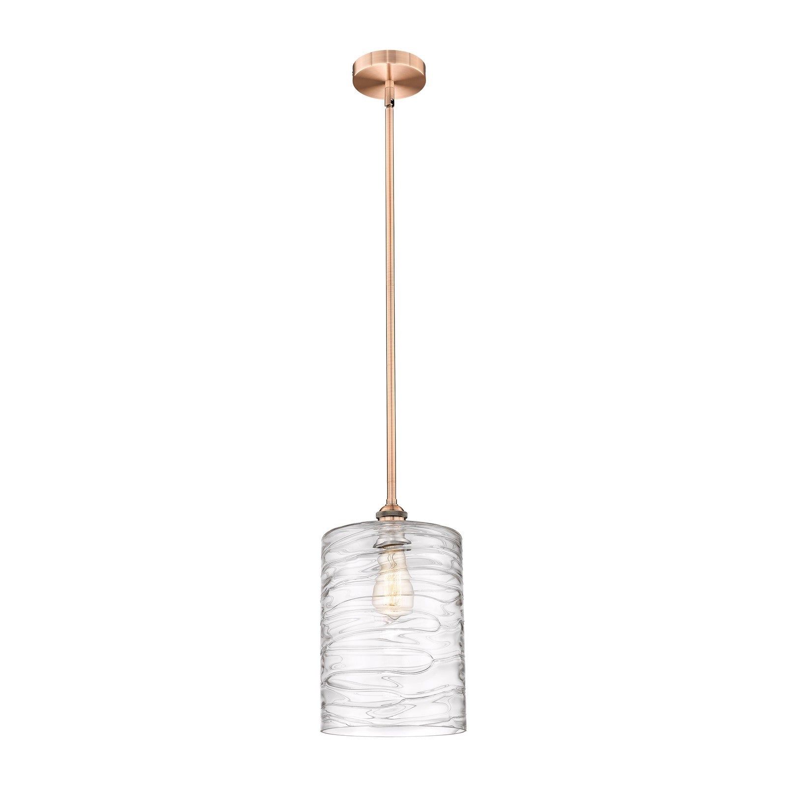 Innovations Cobbleskill 9in 1-Light Mini Pendant | Art Nouveau Industrial Antique Copper Steel and Deco Swirl Clear Glass | Model 616-1S-AC-G1113-L