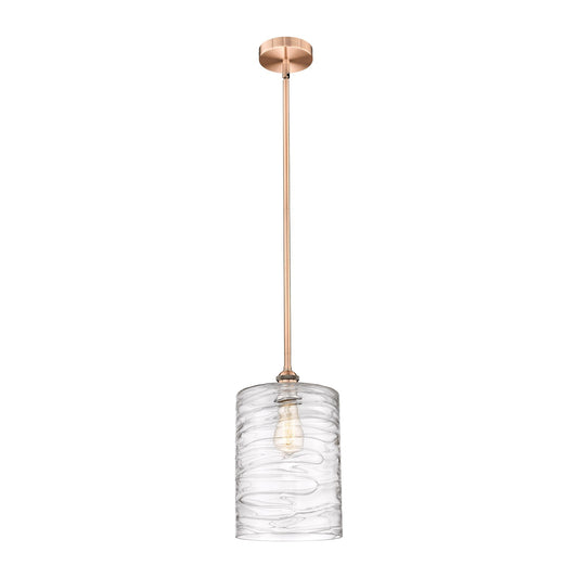 Innovations Cobbleskill 9in 1-Light Mini Pendant | Art Nouveau Industrial Antique Copper Steel and Deco Swirl Clear Glass | Model 616-1S-AC-G1113-L