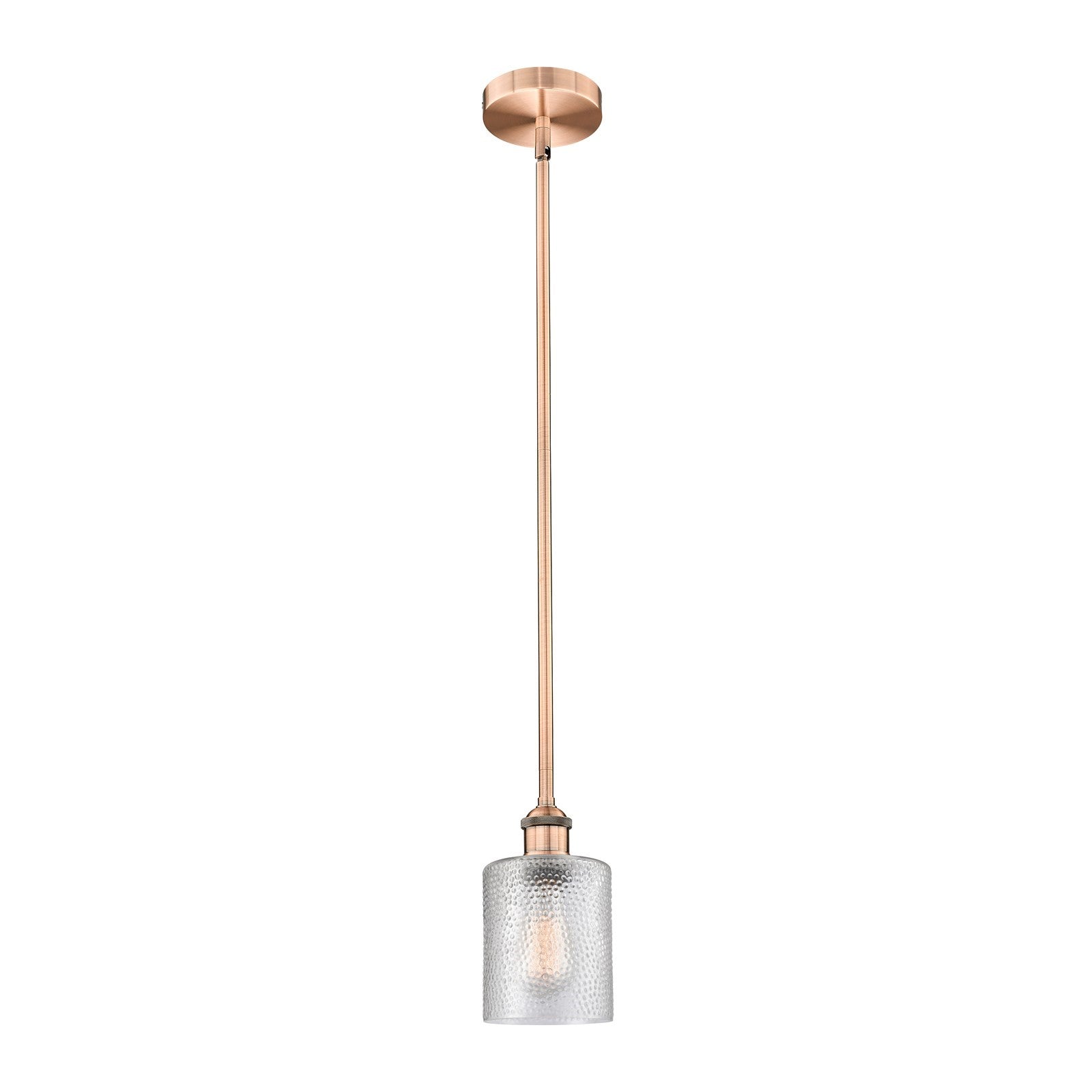 Innovations Cobbleskill 5in 1-Light Mini Pendant | Industrial Antique Copper Steel and Clear Cobbleskill Glass | Kitchen Island | Model 616-1S-AC-G112-LED