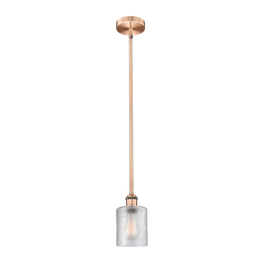 Innovations Cobbleskill 5in 1-Light Mini Pendant | Industrial Antique Copper Steel and Clear Cobbleskill Glass | Kitchen Island | Model 616-1S-AC-G112-LED