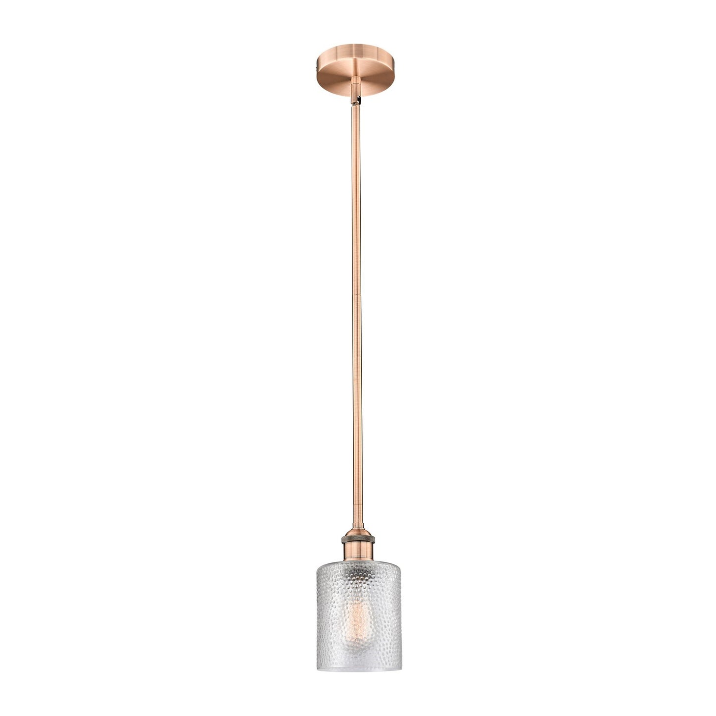 Innovations Cobbleskill 5in 1-Light Mini Pendant | Industrial Antique Copper Steel and Clear Cobbleskill Glass | Kitchen Island | Model 616-1S-AC-G112-LED