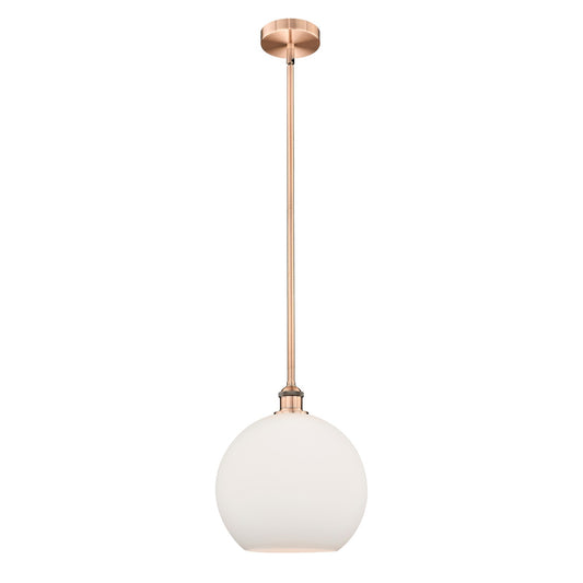 Innovations Athens 12in 1-Light Mini Pendant | Industrial Antique Copper Steel and Matte White Glass | Kitchen Island & Dining | Model 616-1S-AC-G121-12