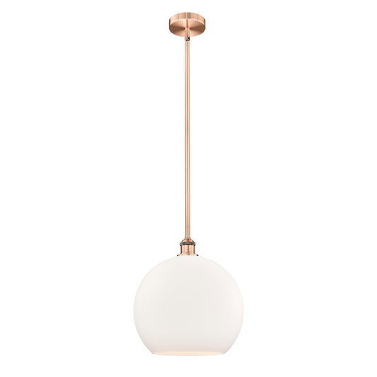 Innovations Athens 14in 1-Light Pendant | Industrial Antique Copper Steel and Matte White Glass | Kitchen Island & Dining | Model 616-1S-AC-G121-14-LED