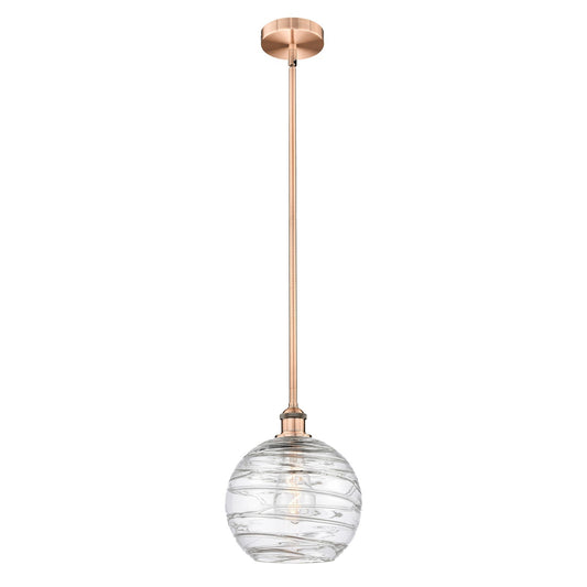 Innovations Athens Deco Swirl 10in 1-Light Mini Pendant | Industrial Antique Copper Steel and Clear Glass | Kitchen Island & | Model 616-1S-AC-G1213-10CL