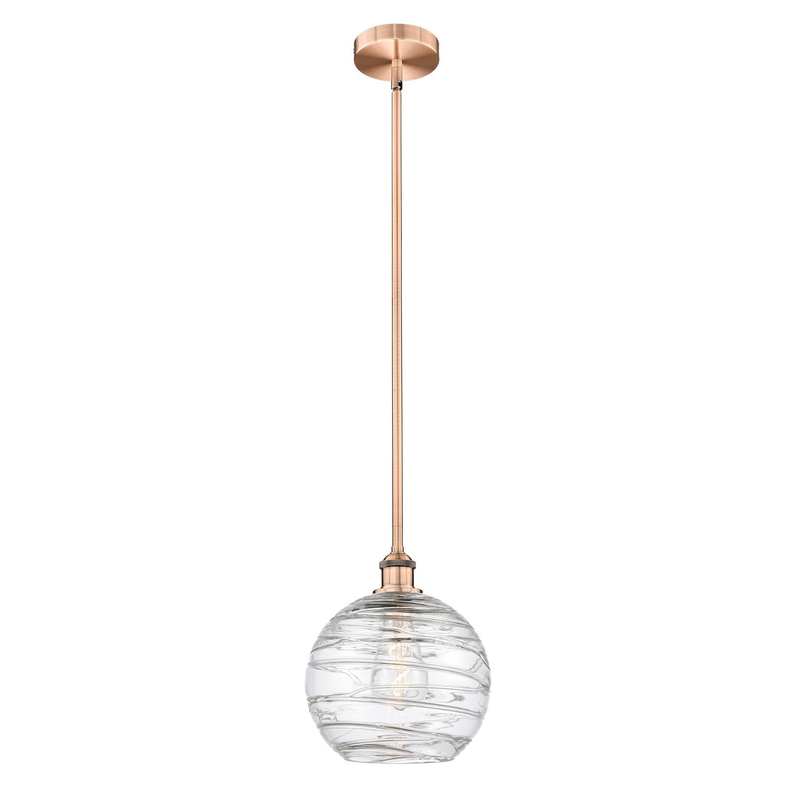 Innovations Athens Deco Swirl 10in 1-Light Mini Pendant | Industrial Antique Copper Steel and Clear Glass | Kitchen Island & | Model 616-1S-AC-G1213-10CL