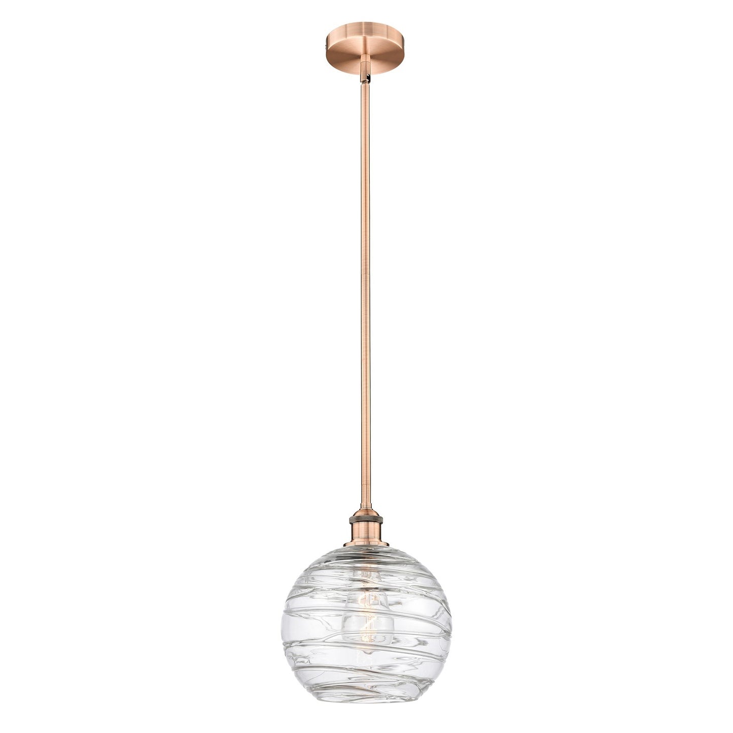 Innovations Athens Deco Swirl 10in 1-Light Mini Pendant | Industrial Antique Copper Steel and Clear Glass | Kitchen Island & | Model 616-1S-AC-G1213-10CL