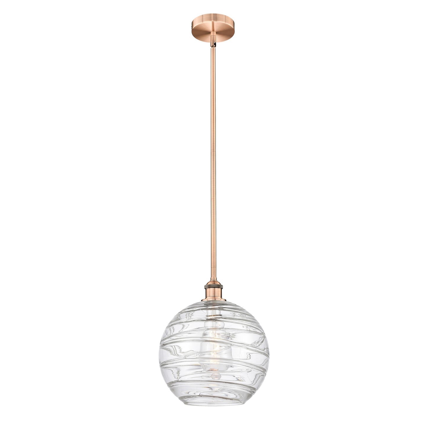 Innovations Athens Deco Swirl 12in 1-Light Mini Pendant | Industrial Antique Copper and Clear Deco Swirl Glass | Kitchen | Model 616-1S-AC-G1213-12CL