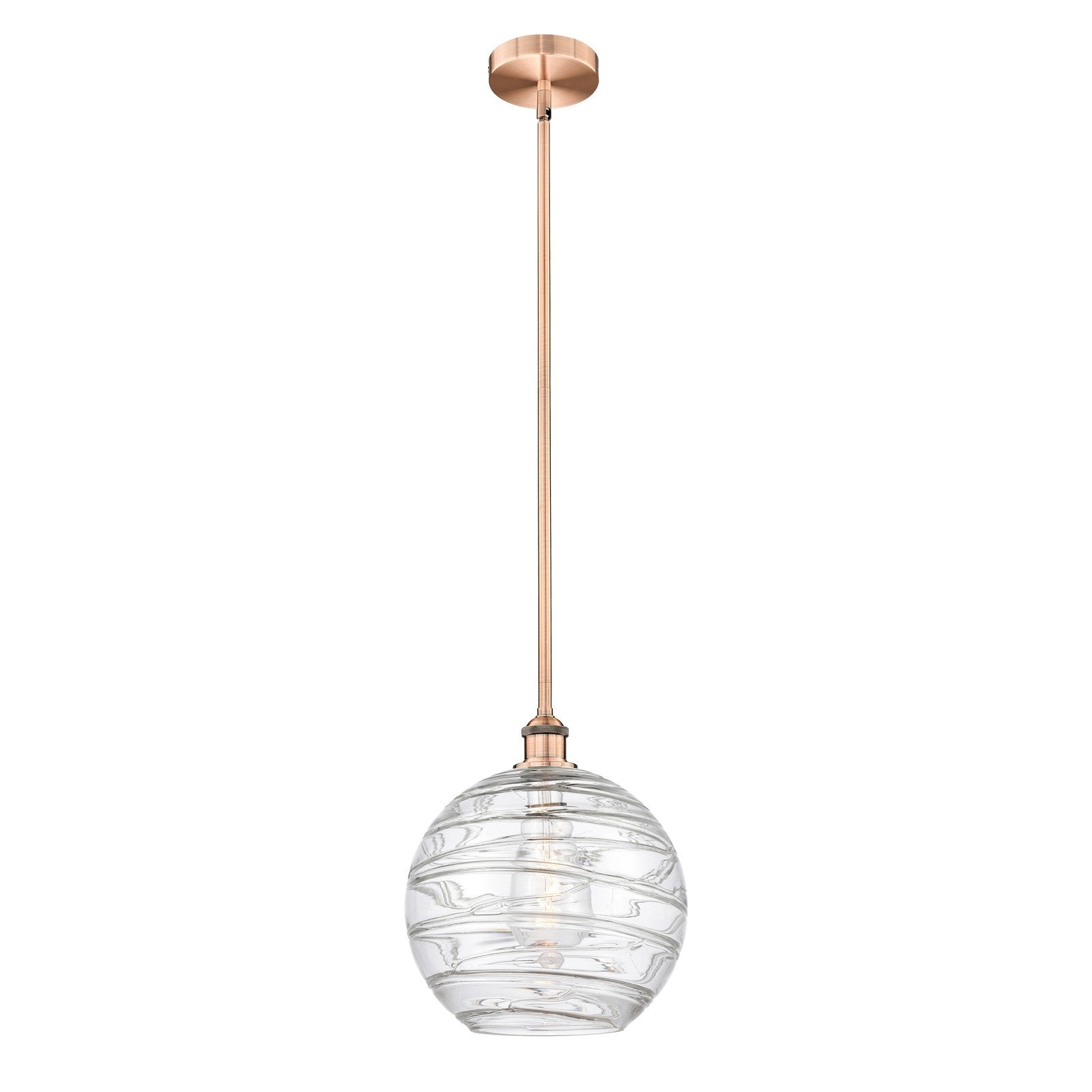 Innovations Athens Deco Swirl 12in 1-Light Mini Pendant | Industrial Antique Copper and Clear Deco Swirl Glass | Kitchen | Model 616-1S-AC-G1213-12CL