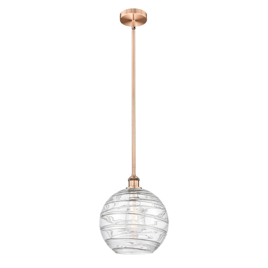 Innovations Athens Deco Swirl 12in 1-Light Mini Pendant | Industrial Antique Copper and Clear Deco Swirl Glass | Kitchen | Model 616-1S-AC-G1213-12CL