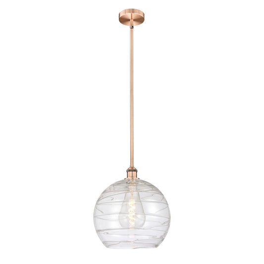 Innovations Athens Deco Swirl 14in 1-Light Mini Pendant | Industrial Antique Copper and Clear Deco Swirl Glass | Kitchen | Model 616-1S-AC-G1213-14CL