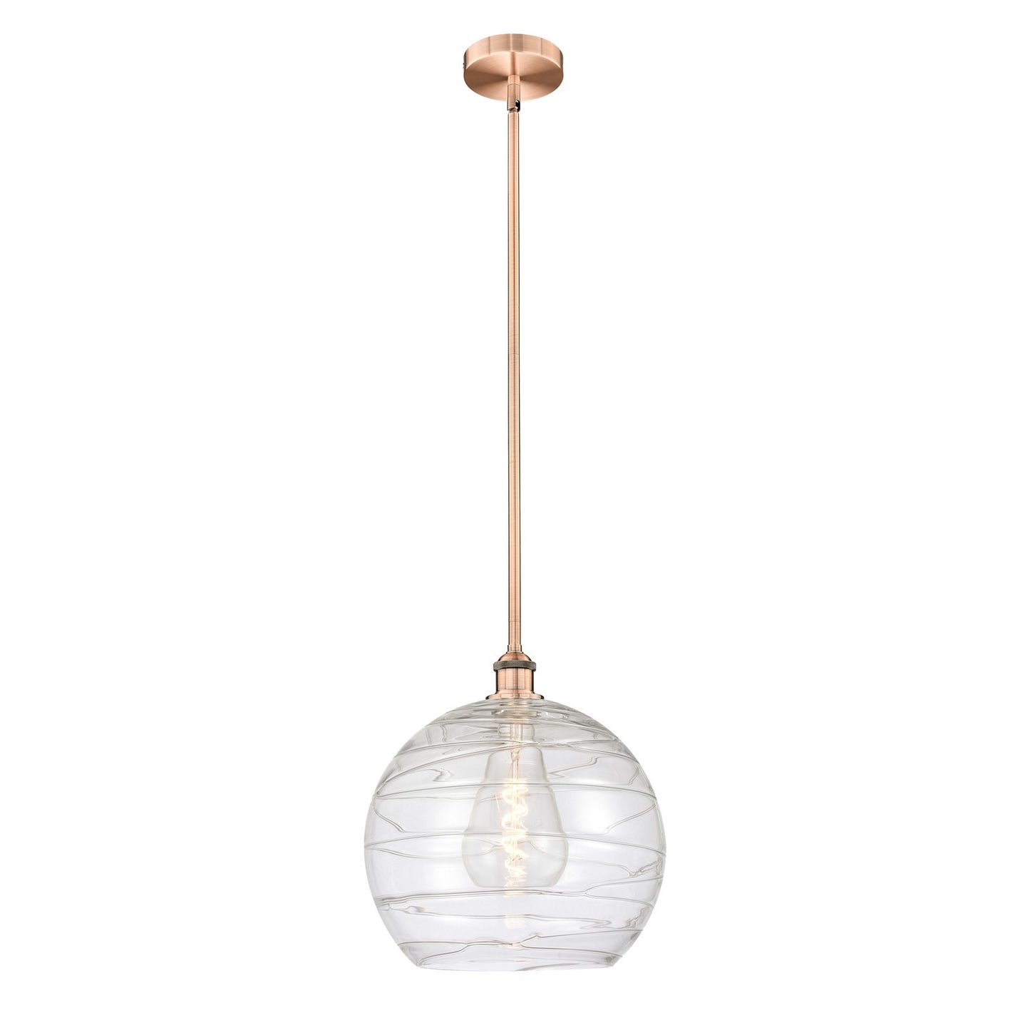 Innovations Athens Deco Swirl 14in 1-Light Mini Pendant | Industrial Antique Copper and Clear Deco Swirl Glass | Kitchen | Model 616-1S-AC-G1213-14CL