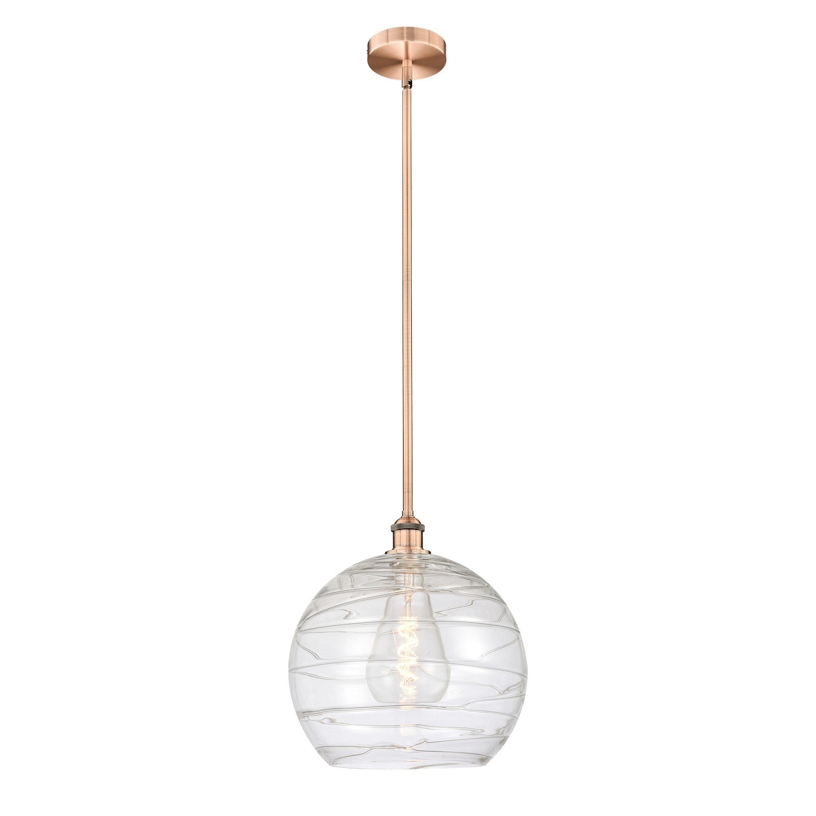 Innovations Athens Deco Swirl 14in 1-Light Mini Pendant | Industrial Antique Copper and Clear Deco Swirl Glass | Kitchen | Model 616-1S-AC-G1213-14CL