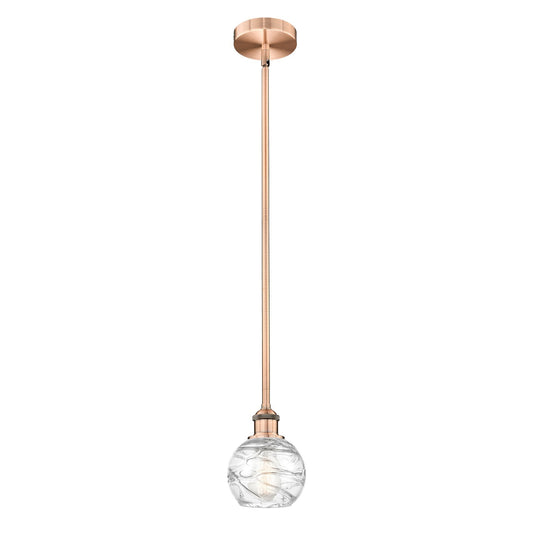 Innovations Athens Deco Swirl 6in 1-Light Mini Pendant | Industrial Antique Copper Steel and Clear Deco Swirl Glass | Kitchen | Model 616-1S-AC-G1213-6CL