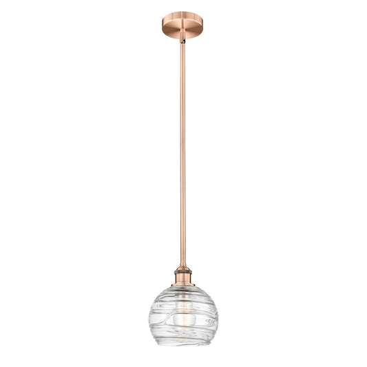 Innovations Athens Deco Swirl 8in 1-Light Mini Pendant | Industrial Antique Copper Steel and Clear Deco Swirl Glass | Kitchen | Model 616-1S-AC-G1213-8CL