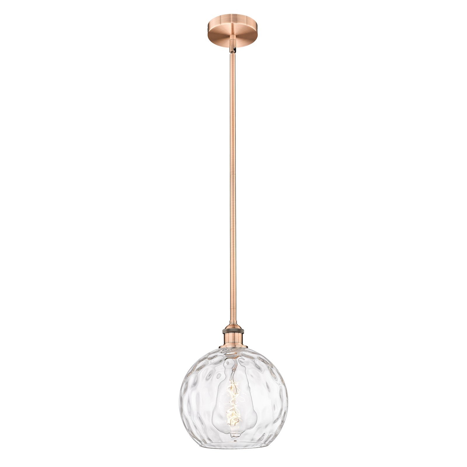 Innovations Athens Water Glass 10in 1-Light Mini Pendant | Industrial Antique Copper Steel and Clear Water Glass | Kitchen | Model 616-1S-AC-G1215-10-LED
