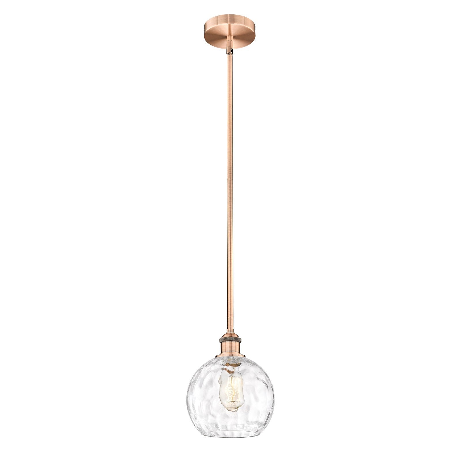 Innovations Athens Water Glass 8in 1-Light Mini Pendant | Industrial Antique Copper and Clear Glass | Kitchen Island & Bar Area | Model 616-1S-AC-G1215-8