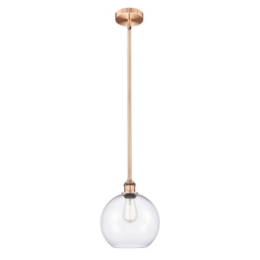 Innovations Athens 10in 1-Light Mini Pendant | Industrial Antique Copper Steel and Clear Glass | Kitchen Island & Dining | Model 616-1S-AC-G122-10-LED