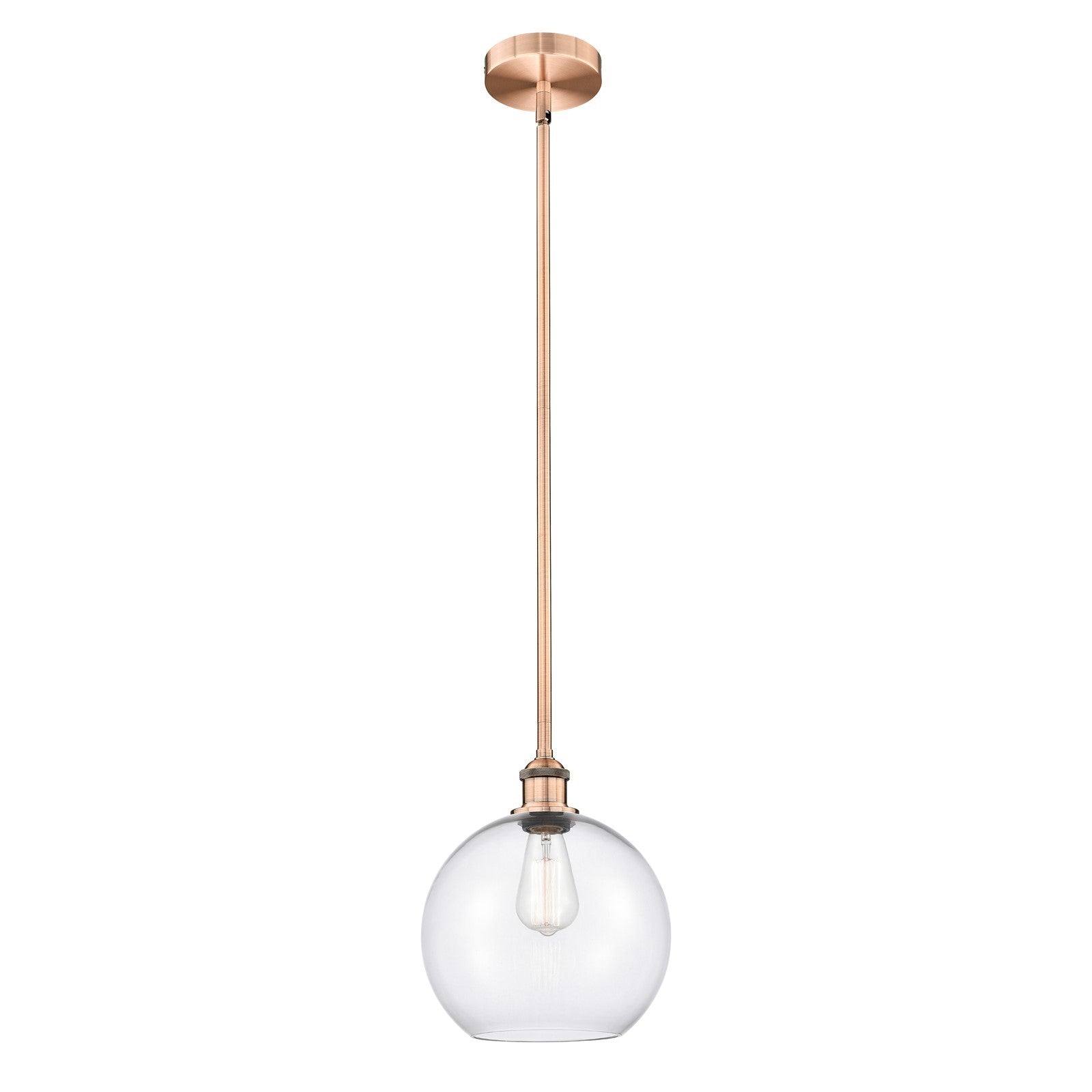 Innovations Athens 10in 1-Light Mini Pendant | Industrial Antique Copper Steel and Clear Glass | Kitchen Island & Dining | Model 616-1S-AC-G122-10-LED
