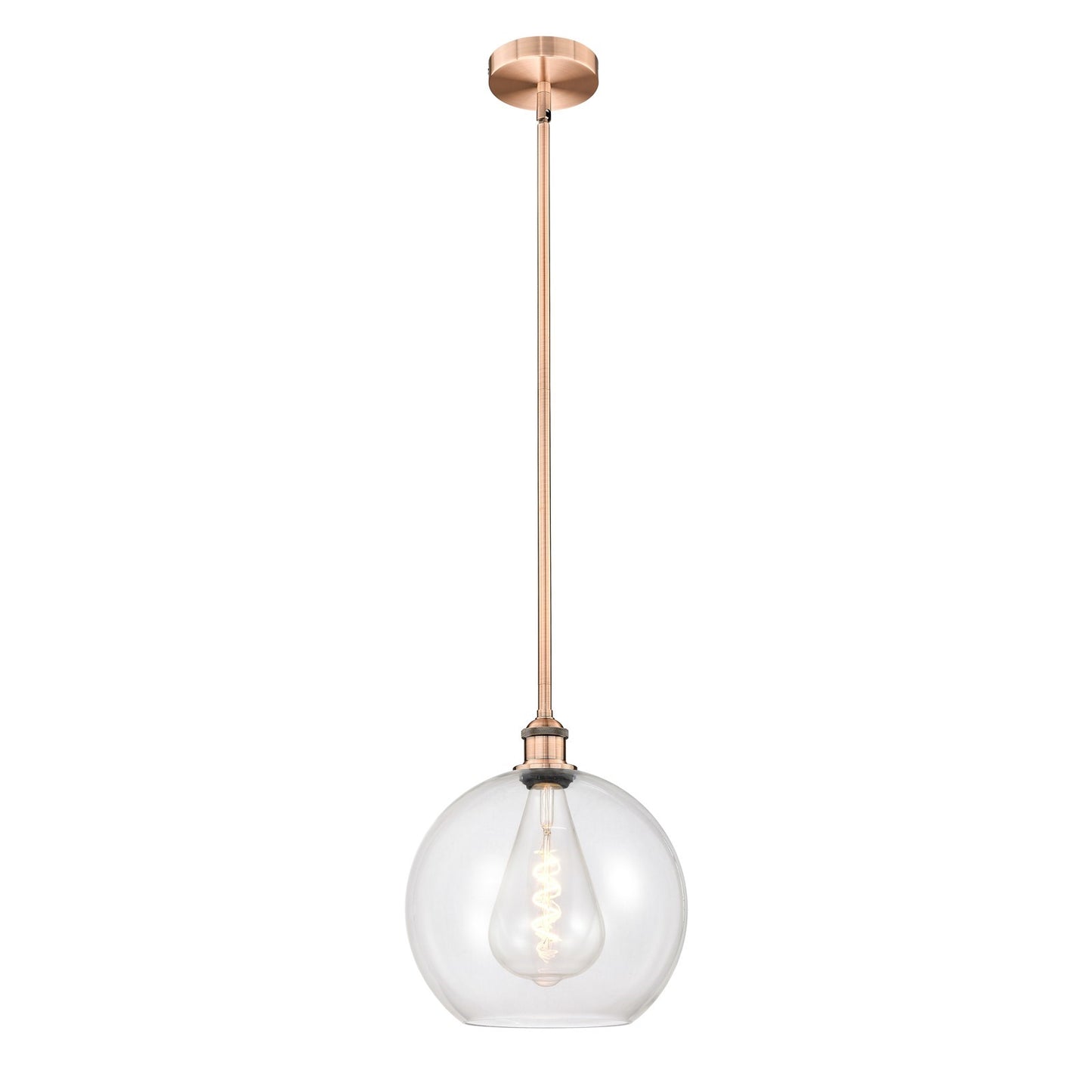 Innovations Athens 12in 1-Light Mini Pendant | Industrial Antique Copper Steel and Clear Glass | Kitchen Island & Dining Room | Model 616-1S-AC-G122-12