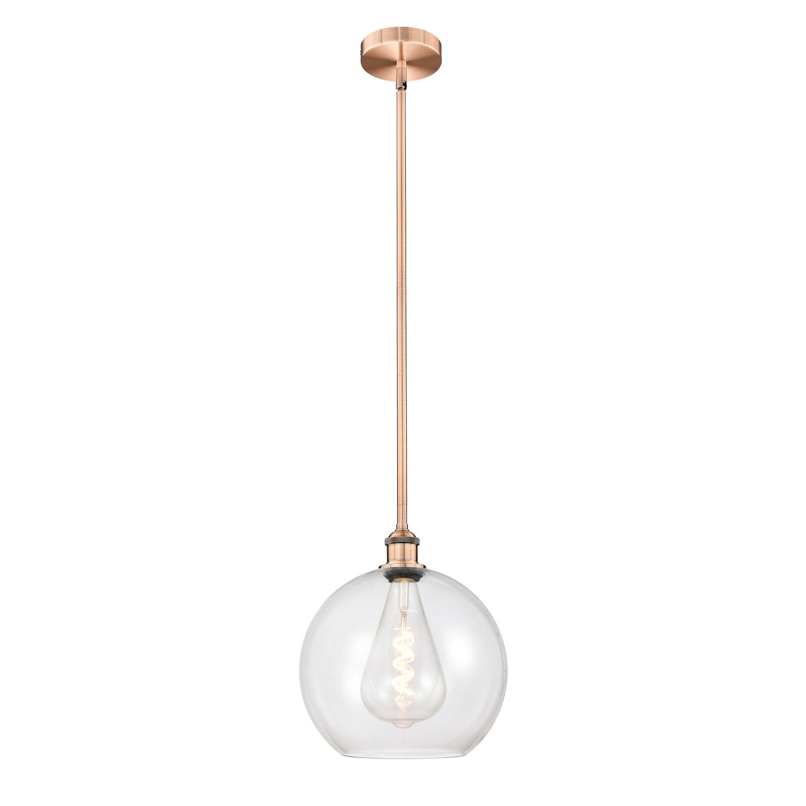 Innovations Athens 12in 1-Light Mini Pendant | Industrial Antique Copper Steel and Clear Glass | Kitchen Island & Dining Room | Model 616-1S-AC-G122-12