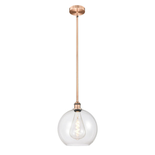 Innovations Athens 12in 1-Light Mini Pendant | Industrial Antique Copper Steel and Clear Glass | Kitchen Island & Dining Room | Model 616-1S-AC-G122-12