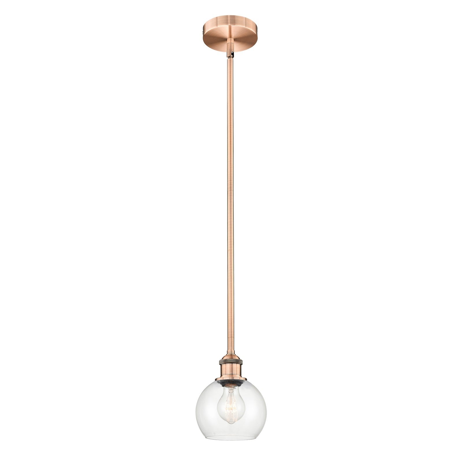 Innovations Athens 6in 1-Light Mini Pendant | Industrial Antique Copper Steel and Clear Glass | Kitchen Island & Dining Room | Model 616-1S-AC-G122-6-LED