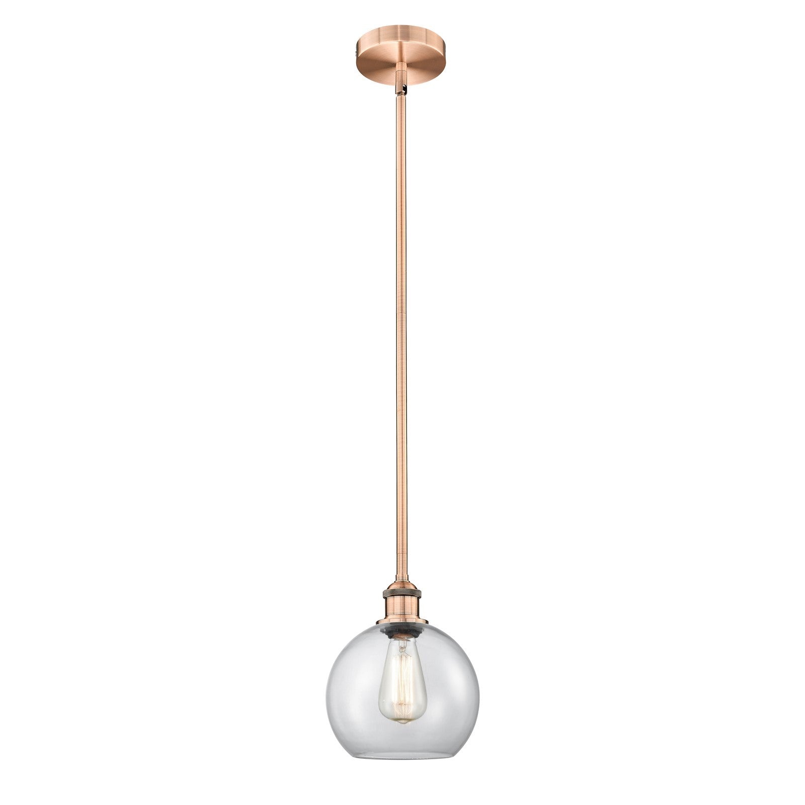 Innovations Athens 8in 1-Light Mini Pendant | Industrial Antique Copper Steel and Clear Glass | Kitchen Island & Dining Room | 8 | Model 616-1S-AC-G122-8