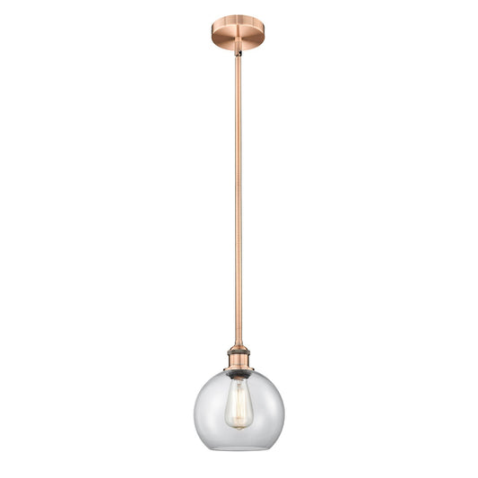 Innovations Athens 8in 1-Light Mini Pendant | Industrial Antique Copper Steel and Clear Glass | Kitchen Island & Dining Room | 8 | Model 616-1S-AC-G122-8