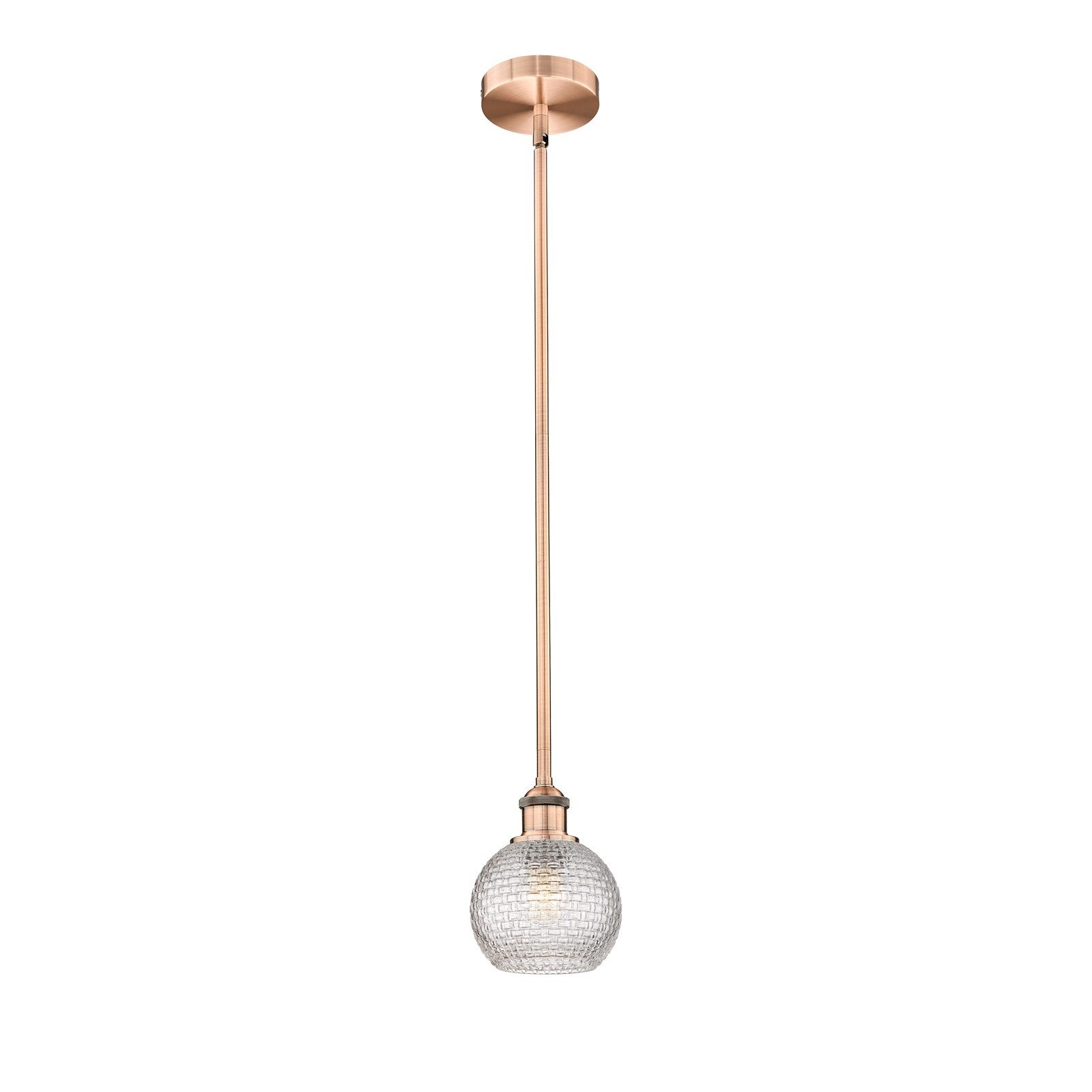 Innovations Athens 6in 1-Light Mini Pendant | Modern Farmhouse Antique Copper Steel and Clear Basket Weave Glass | Kitchen | Model 616-1S-AC-G122C-6CL